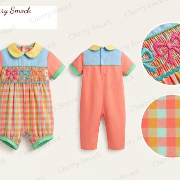 Cherrysmock New Year Boys Hand-Smocked Romper Set – US Collection #B03 (CS-US-NEWYEAR-B03)