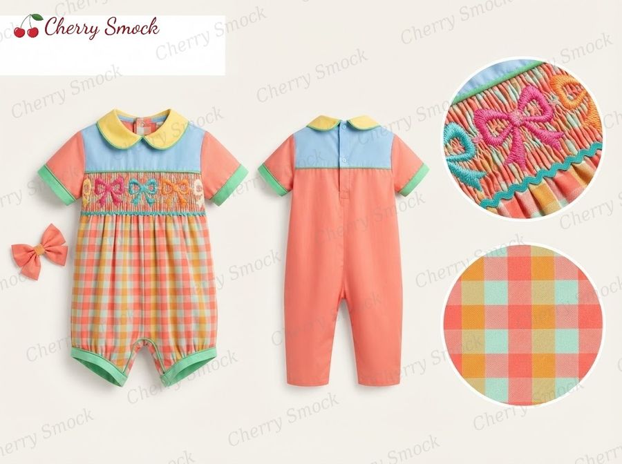 Cherrysmock New Year Boys Hand-Smocked Romper Set – US Collection #B03 (CS-US-NEWYEAR-B03)