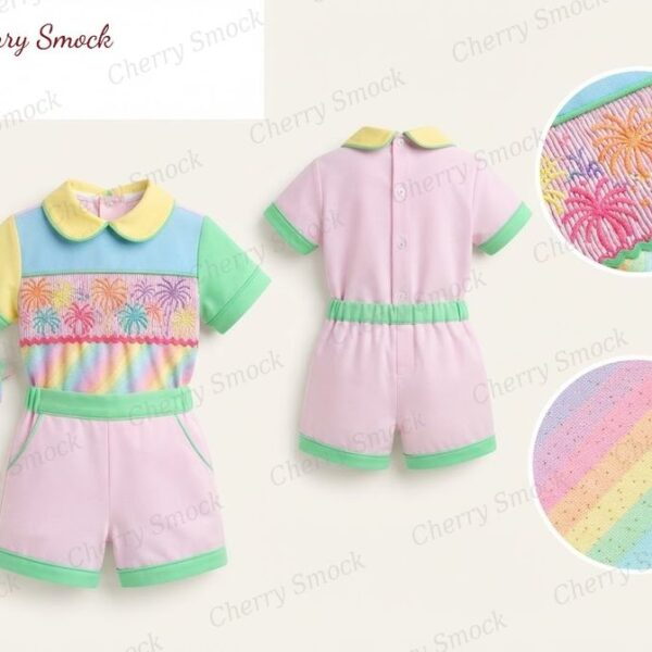 Cherrysmock New Year Boys Hand-Smocked Romper Set – US Collection #B04 (CS-US-NEWYEAR-B04)