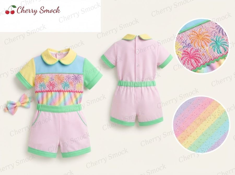 Cherrysmock New Year Boys Hand-Smocked Romper Set – US Collection #B04 (CS-US-NEWYEAR-B04)