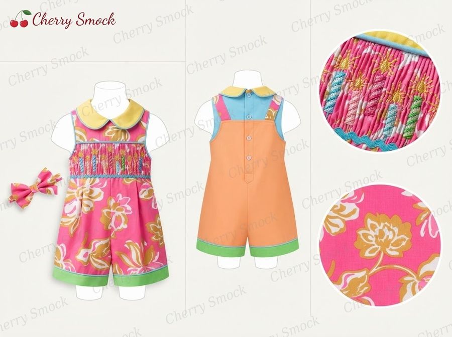 Cherrysmock New Year Boys Hand-Smocked Romper Set – US Collection #B05 (CS-US-NEWYEAR-B05)