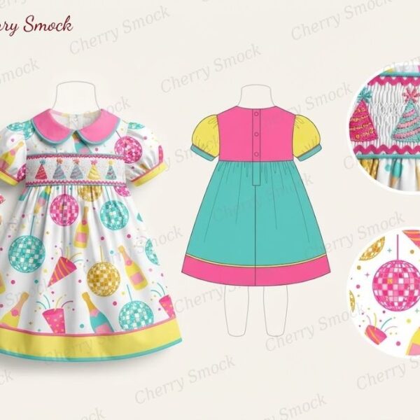 Cherrysmock New Year Girls Hand-Smocked Dress – US Collection #G06 (CS-US-NEWYEAR-G06)