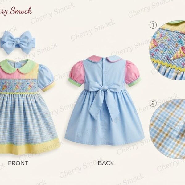 Cherrysmock New Year Girls Hand-Smocked Dress – US Collection #G10 (CS-US-NEWYEAR-G10)