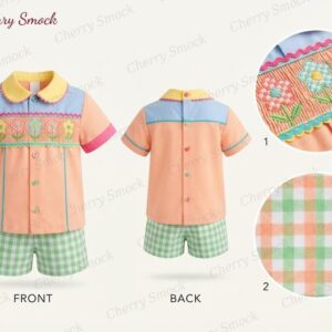 Cherrysmock Spring Boys Hand-Smocked Romper Set – US Collection #B04 (CS-US-SPRING-B04)
