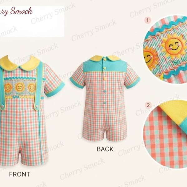 Cherrysmock Spring Boys Hand-Smocked Romper Set – US Collection #B05 (CS-US-SPRING-B05)