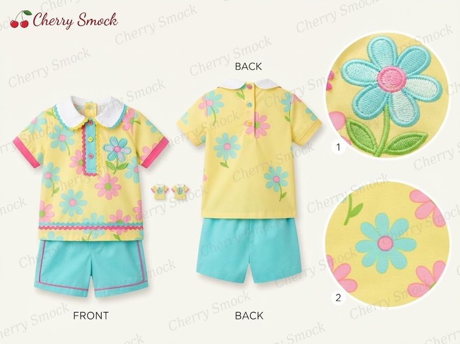 Cherrysmock Spring Boys Hand-Smocked Romper Set – US Collection #B06 (CS-US-SPRING-B06)