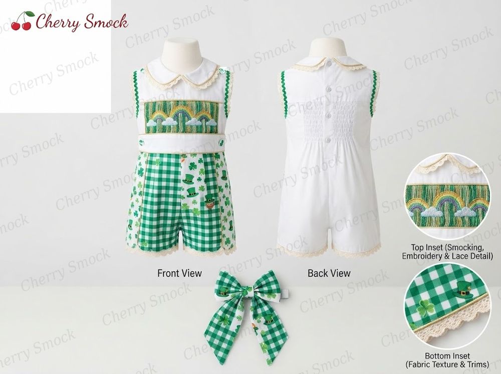 US St. Patrick's Hand-Smocked Boys Bubble Romper Style B01