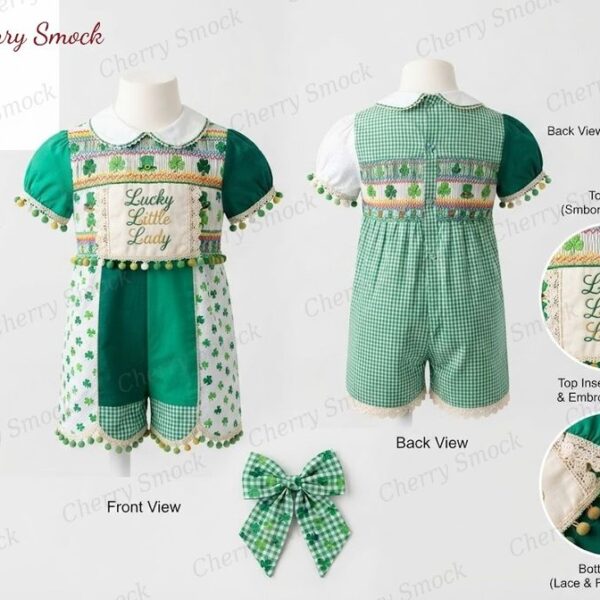 Cherrysmock St. Patrick’s Day Boys Hand-Smocked Romper Set – US Collection #B02 (CS-US-STPATRICK-B02)