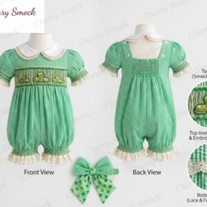 Cherrysmock St. Patrick’s Day Boys Hand-Smocked Romper Set – US Collection #B03 (CS-US-STPATRICK-B03)
