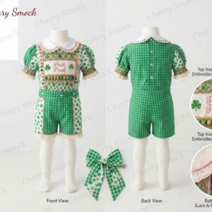 Cherrysmock St. Patrick’s Day Boys Hand-Smocked Romper Set – US Collection #B05 (CS-US-STPATRICK-B05)
