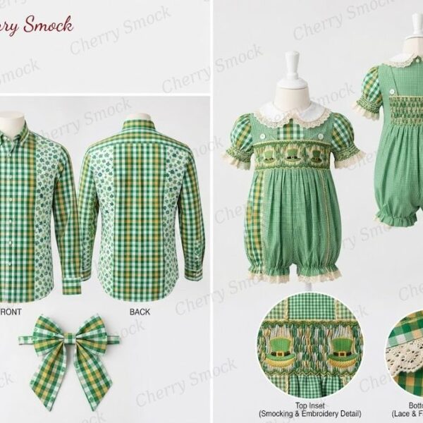 Cherrysmock St. Patrick’s Day Boys Hand-Smocked Romper Set – US Collection #B07 (CS-US-STPATRICK-B07)