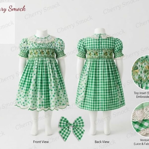 Cherrysmock St. Patrick’s Day Girls Hand-Smocked Dress – US Collection #G01 (CS-US-STPATRICK-G01)