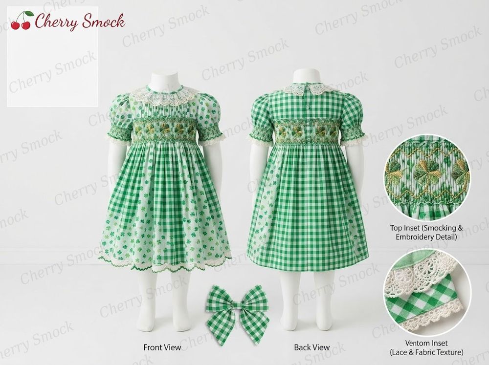 US St. Patrick's Hand-Smocked Girls Bishop Dress Style G01