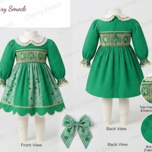 Cherrysmock St. Patrick’s Day Girls Hand-Smocked Dress – US Collection #G06 (CS-US-STPATRICK-G06)