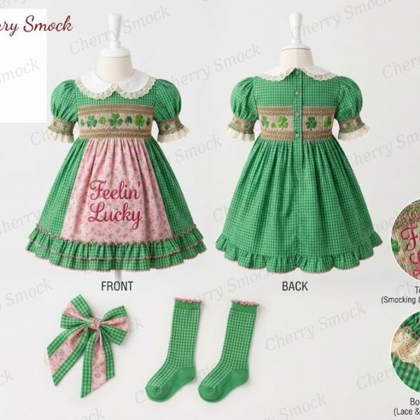 Cherrysmock St. Patrick’s Day Girls Hand-Smocked Dress – US Collection #G08 (CS-US-STPATRICK-G08)