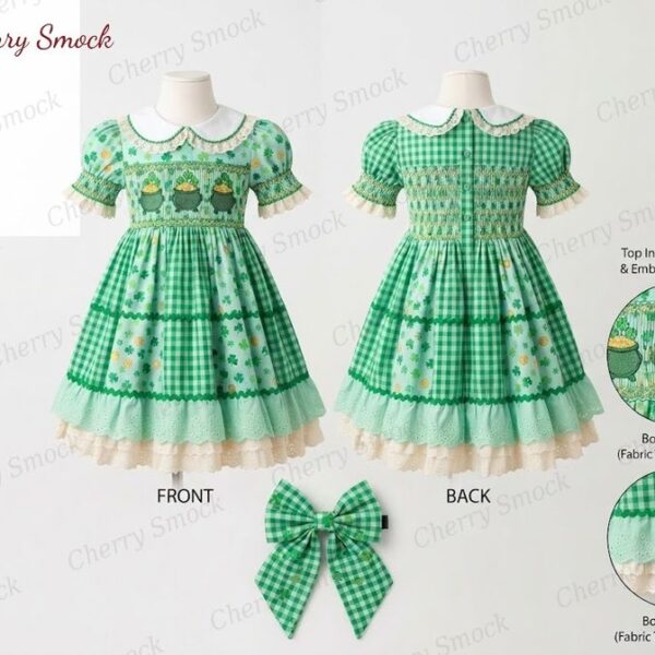 Cherrysmock St. Patrick’s Day Girls Hand-Smocked Dress – US Collection #G09 (CS-US-STPATRICK-G09)
