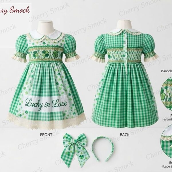 Cherrysmock St. Patrick’s Day Girls Hand-Smocked Dress – US Collection #G15 (CS-US-STPATRICK-G15)