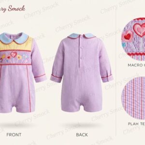 Cherrysmock Valentine’s Day Boys Hand-Smocked Romper Set – US Collection #B02 (CS-US-VALENTINE-B02)