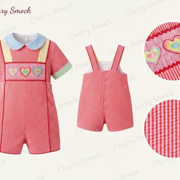 Cherrysmock Valentine’s Day Boys Hand-Smocked Romper Set – US Collection #B05 (CS-US-VALENTINE-B05)