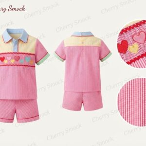 Cherrysmock Valentine’s Day Boys Hand-Smocked Romper Set – US Collection #B06 (CS-US-VALENTINE-B06)