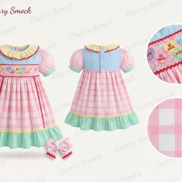 Cherrysmock Valentine’s Day Girls Hand-Smocked Dress – US Collection #G12 (CS-US-VALENTINE-G12)