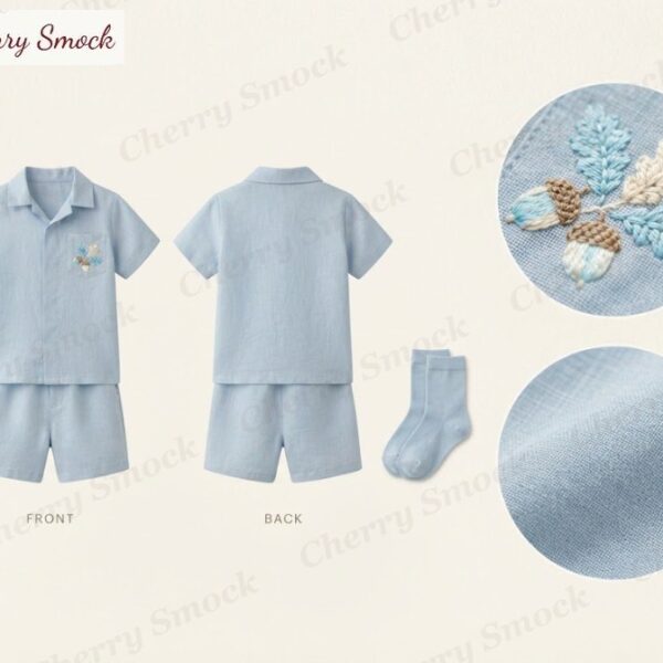 Cherrysmock Back to School Boys Hand-Embroidered Shorts Set – UK Collection #B04 (CS-UK-BTS-B04)