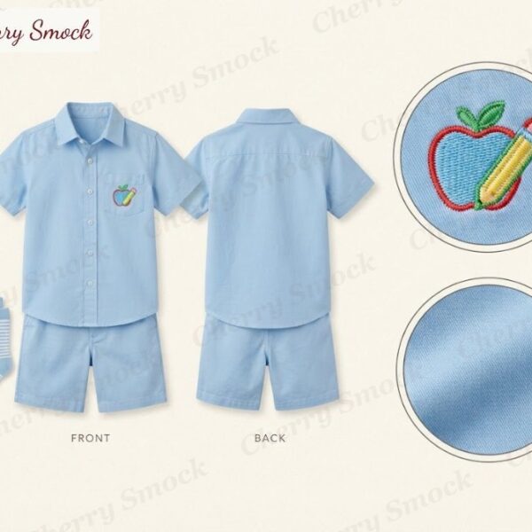 Cherrysmock Back to School Boys Machine-Embroidered Shorts Set – UK Collection #B06 (CS-UK-BTS-B06)