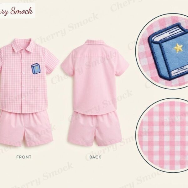 Cherrysmock Back to School Boys Machine-Applique Button-Up Set – UK Collection #B07 (CS-UK-BTS-B07)