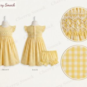 Cherrysmock Back to School Girls Hand-Smocked Sundress – UK Collection #G02 (CS-UK-BTS-G02)