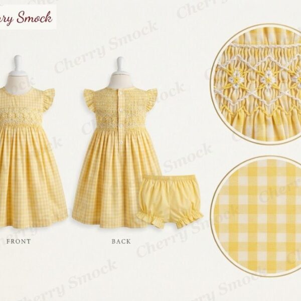 Cherrysmock Back to School Girls Hand-Smocked Sundress – UK Collection #G02 (CS-UK-BTS-G02)