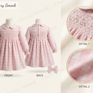 Cherrysmock Back to School Girls Hand-Smocked Long-Sleeve Dress – UK Collection #G03 (CS-UK-BTS-G03)