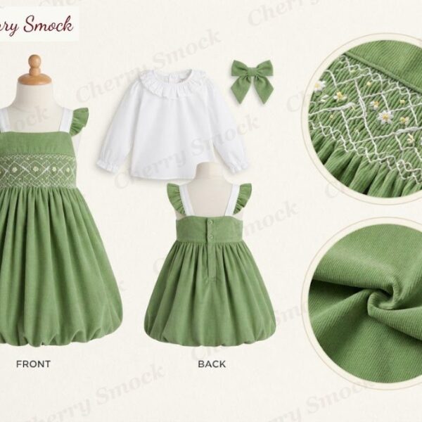 Cherrysmock Back to School Girls Hand-Smocked Pinafore – UK Collection #G04 (CS-UK-BTS-G04)