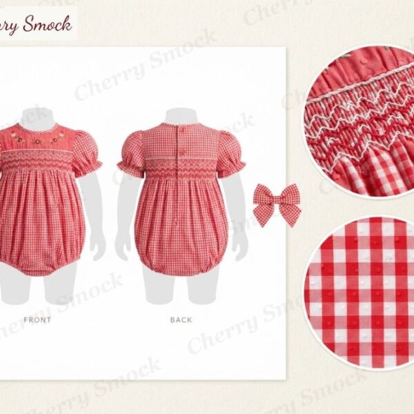 Cherrysmock Back to School Girls Hand-Smocked Bubble – UK Collection #G05 (CS-UK-BTS-G05)