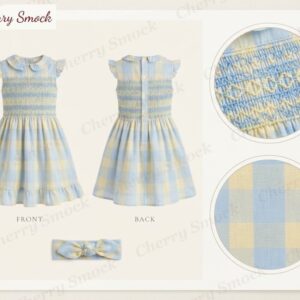 Cherrysmock Back to School Girls Hand-Smocked Two-Piece Set – UK Collection #G06 (CS-UK-BTS-G06)