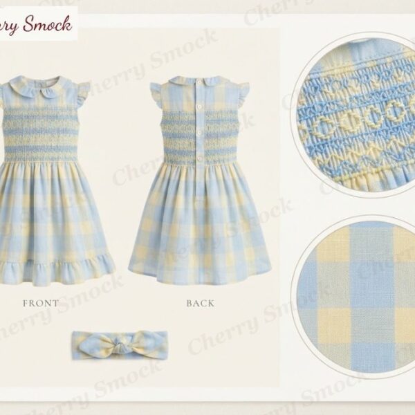 Cherrysmock Back to School Girls Hand-Smocked Two-Piece Set – UK Collection #G06 (CS-UK-BTS-G06)