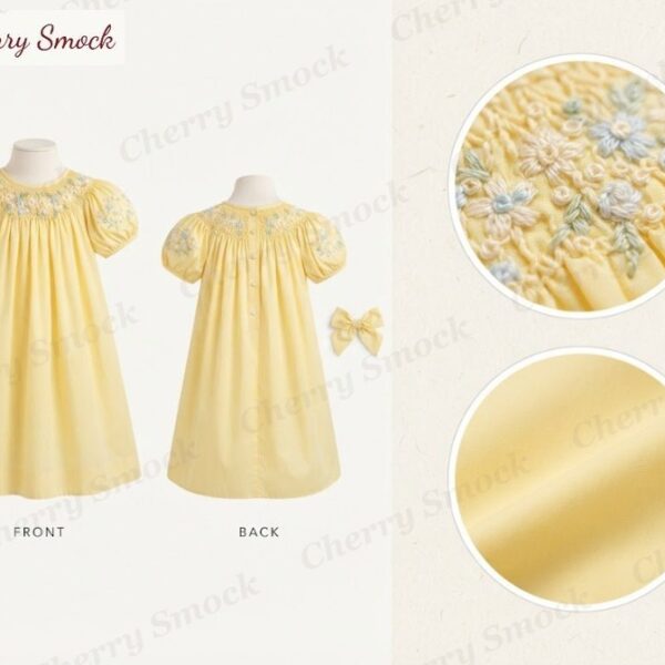 Cherrysmock Back to School Girls Hand-Embroidered Bishop Dress – UK Collection #G08 (CS-UK-BTS-G08)