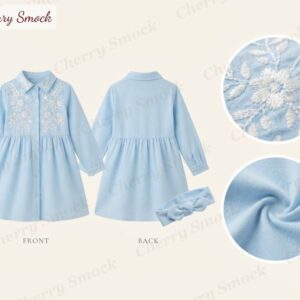 Cherrysmock Back to School Girls Hand-Embroidered Long-Sleeve Dress – UK Collection #G10 (CS-UK-BTS-G10)