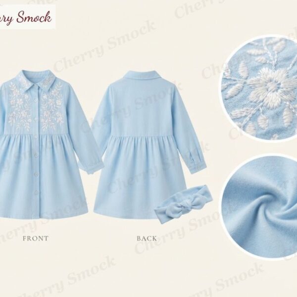 Cherrysmock Back to School Girls Hand-Embroidered Long-Sleeve Dress – UK Collection #G10 (CS-UK-BTS-G10)
