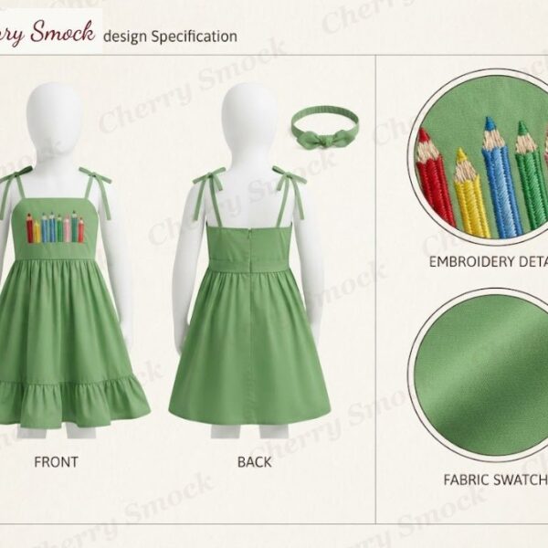 Cherrysmock Back to School Girls Machine-Embroidered Sundress – UK Collection #G12 (CS-UK-BTS-G12)