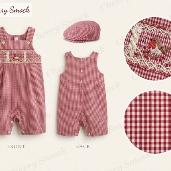 Cherrysmock Christmas Boys Hand-Smocked Romper – UK Collection #B01 (CS-UK-CHRISTMAS-B01)