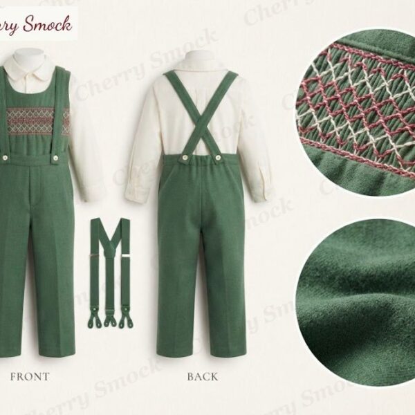 Cherrysmock Christmas Boys Hand-Smocked Longall Set – UK Collection #B03 (CS-UK-CHRISTMAS-B03)