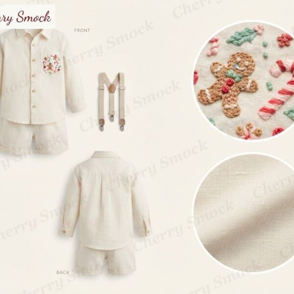 Cherrysmock Christmas Boys Hand-Embroidered Shorts Set – UK Collection #B04 (CS-UK-CHRISTMAS-B04)