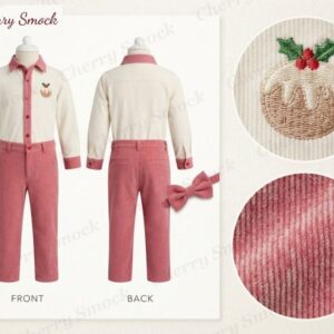 Cherrysmock Christmas Boys Hand-Embroidered Button-Up Set – UK Collection #B05 (CS-UK-CHRISTMAS-B05)