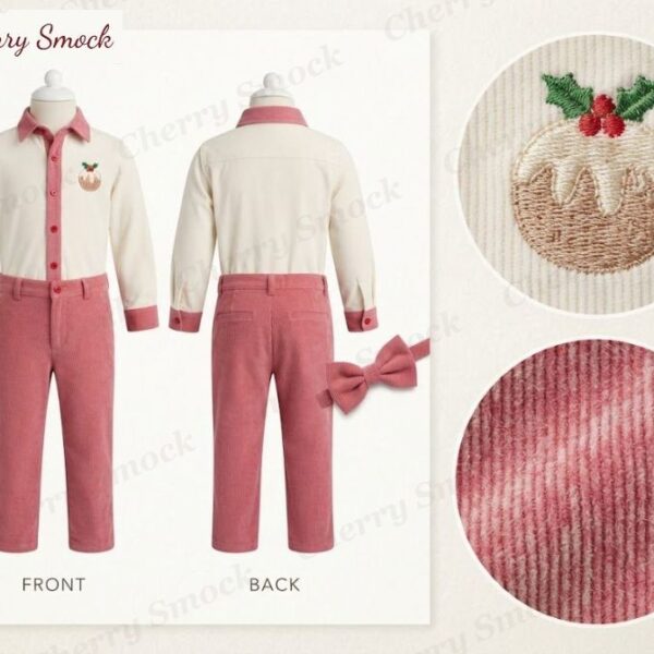Cherrysmock Christmas Boys Hand-Embroidered Button-Up Set – UK Collection #B05 (CS-UK-CHRISTMAS-B05)