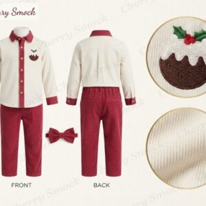 Cherrysmock Christmas Boys Machine-Embroidered Button-Up Set – UK Collection #B06 (CS-UK-CHRISTMAS-B06)