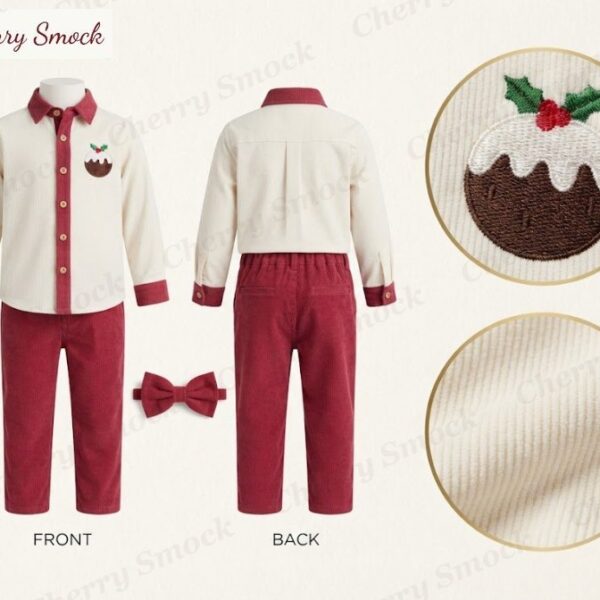 Cherrysmock Christmas Boys Machine-Embroidered Button-Up Set – UK Collection #B06 (CS-UK-CHRISTMAS-B06)