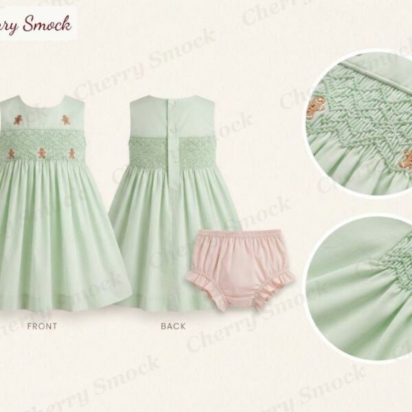 Cherrysmock Christmas Girls Hand-Smocked Sundress – UK Collection #G03 (CS-UK-CHRISTMAS-G03)