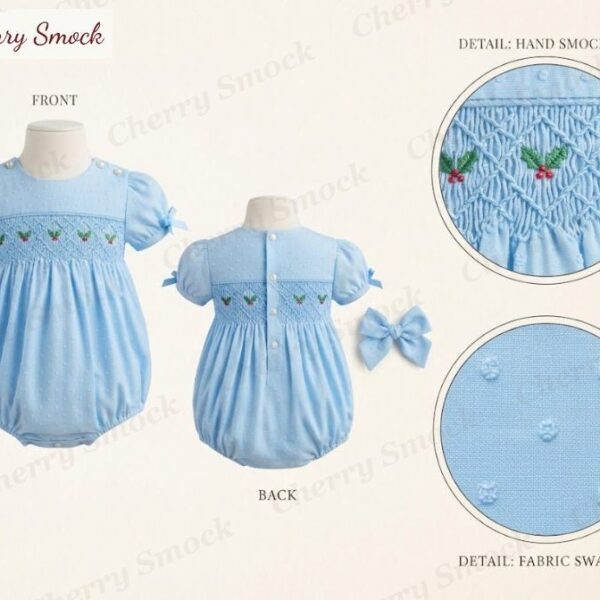Cherrysmock Christmas Girls Hand-Smocked Bubble – UK Collection #G04 (CS-UK-CHRISTMAS-G04)