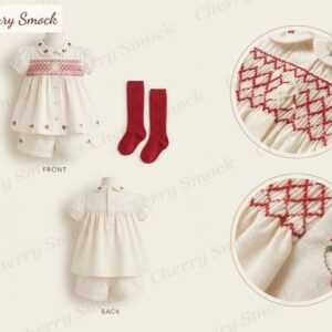 Cherrysmock Christmas Girls Hand-Smocked 2-Piece Set – UK Collection #G05 (CS-UK-CHRISTMAS-G05)