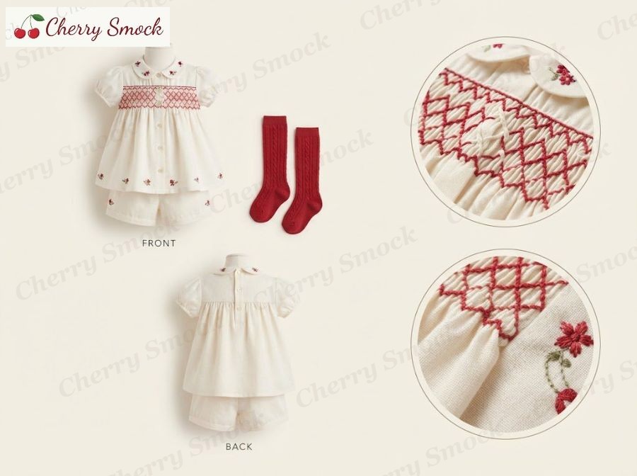 Hand-Smocked 2-Piece – Cherrysmock Christmas Girls Hand-Smocked 2-Piece Set – UK Collection #G05 (CS-UK-CHRISTMAS-G05)